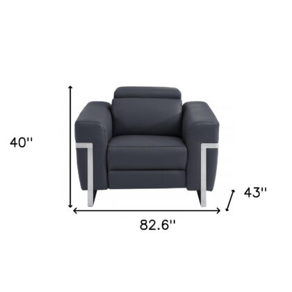 Three Piece Indoor Dark Gray Italian Leather Six Person Seating Set