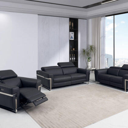 Three Piece Indoor Dark Gray Italian Leather Six Person Seating Set