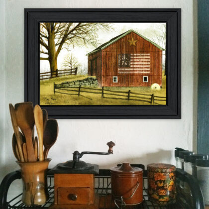 Flag Barn 2 Black Framed Print Wall Art