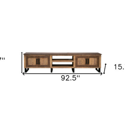 93" Brown Solid Wood Cabinet Enclosed Storage Distressed TV Stand
