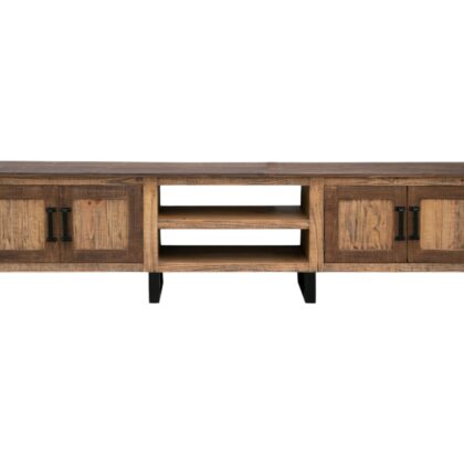 93" Brown Solid Wood Cabinet Enclosed Storage Distressed TV Stand