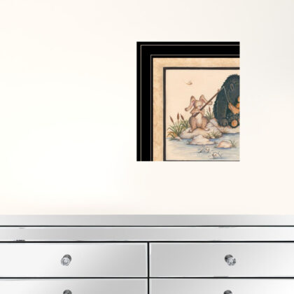 Set Of Two Gone Fishing Whimsical Honey Bear and Bunny Black Framed Prints Wall Art