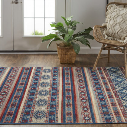 13' X 15' Geometric Power Loom Distressed Area Rug