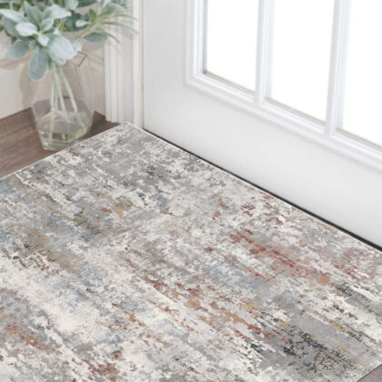 2' x 3' Gray and Blue Abstract Washable Non Skid Area Rug