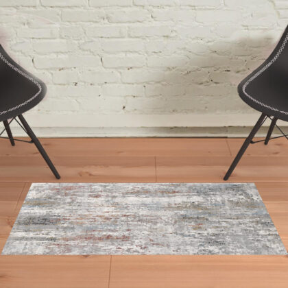 2' x 3' Gray and Blue Abstract Washable Non Skid Area Rug