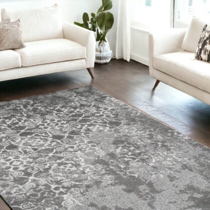 10' x 13' Gray and Ivory Oriental Distressed Area Rug