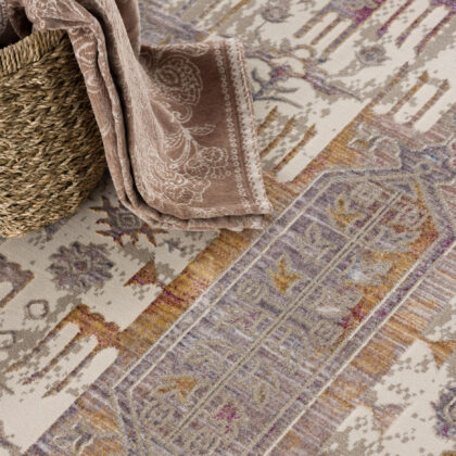 9' x 12' Beige and Ivory Oriental Power Loom Washable Non Skid Area Rug
