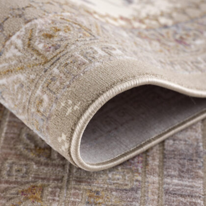 9' x 12' Beige and Ivory Oriental Power Loom Washable Non Skid Area Rug
