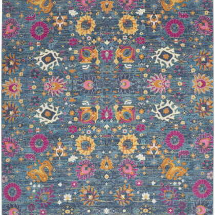 9' x 12' Blue Floral Power Loom Area Rug