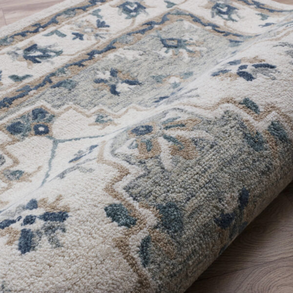 9' x 12' Blue and Ivory Wool Floral Hand Tufted Area Rug