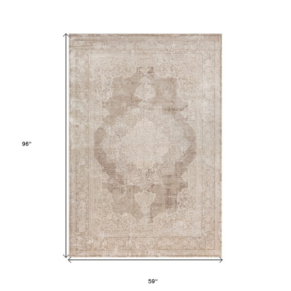 5' x 8' Beige and Ivory Medallion Area Rug