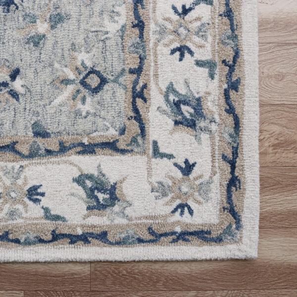 9' x 12' Blue and Ivory Wool Floral Hand Tufted Area Rug