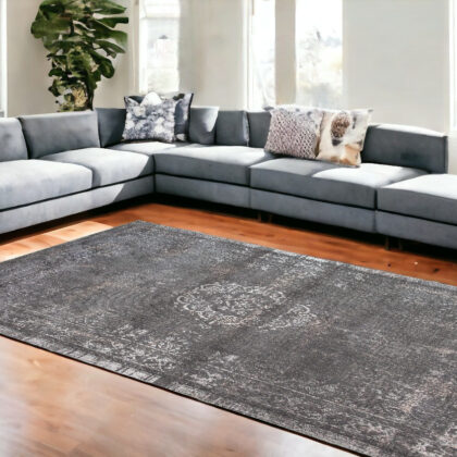 8' x 11' Gray Medallion Non Skid Area Rug