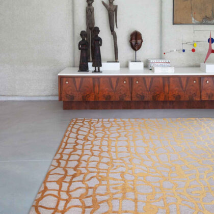 8' Gray and Orange Round Abstract Non Skid Area Rug