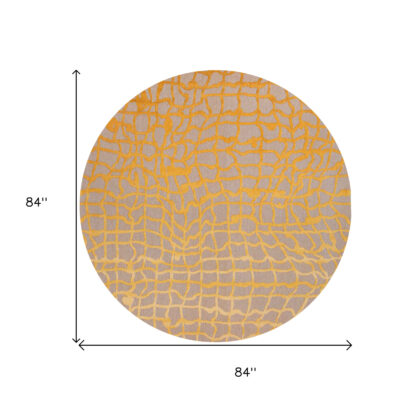 8' Gray and Orange Round Abstract Non Skid Area Rug