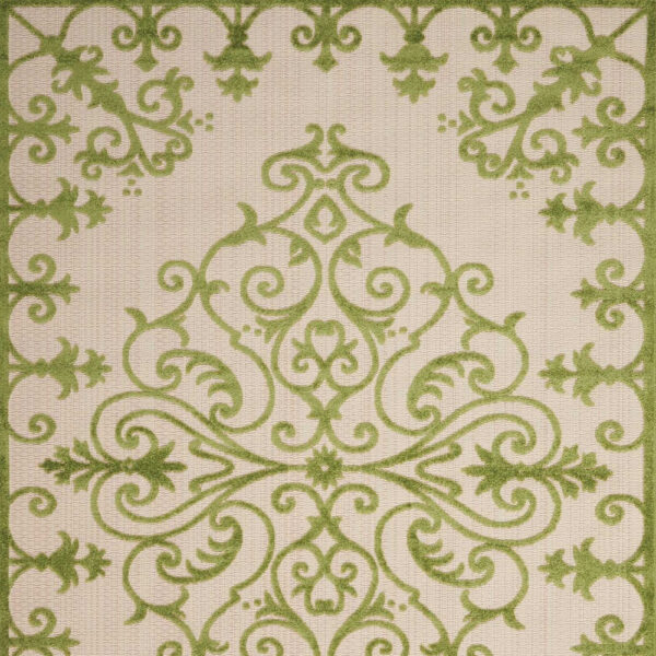 10' X 13' Green Damask Non Skid Indoor Outdoor Area Rug