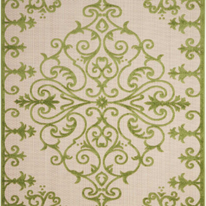 10' X 13' Green Damask Non Skid Indoor Outdoor Area Rug