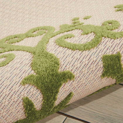 10' X 13' Green Damask Non Skid Indoor Outdoor Area Rug