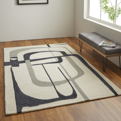 12' X 15' Ivory Gray And Black Wool Abstract Tufted Handmade Area Rug