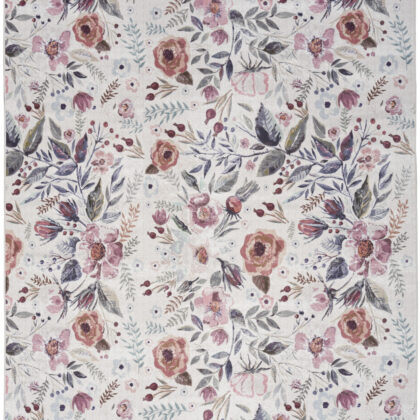 5' x 7' Ivory Pink and Green Floral Power Loom Washable Non Skid Area Rug