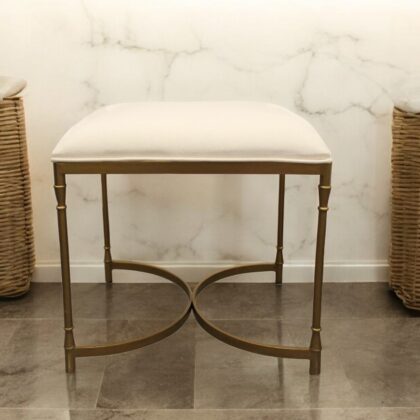 20" Ivory Canvas and Brass Ottoman