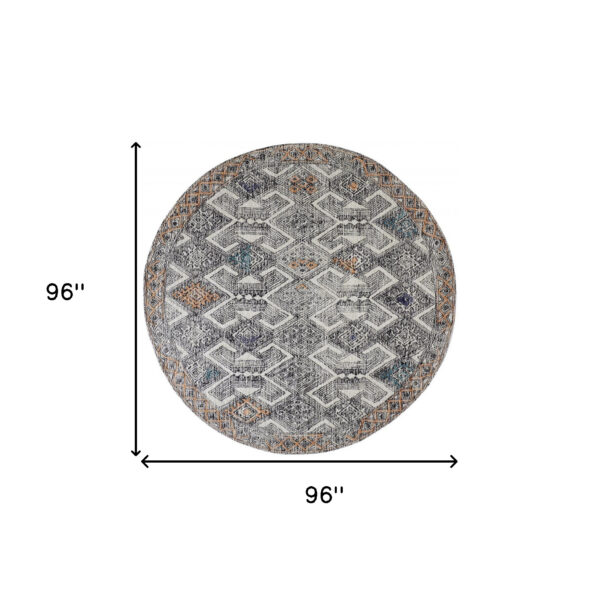 8' Black Ivory And Green Round Wool Geometric Tufted Handmade Distressed Area Rug