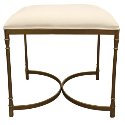 20" Ivory Canvas and Brass Ottoman