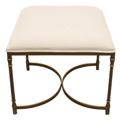 20" Ivory Canvas and Brass Ottoman