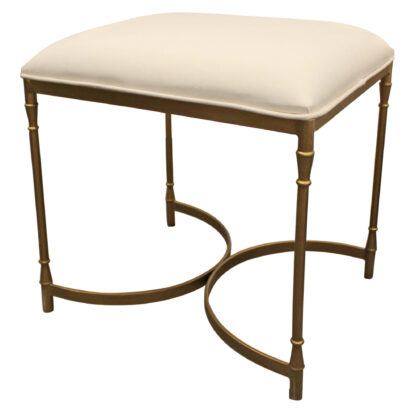 20" Ivory Canvas and Brass Ottoman