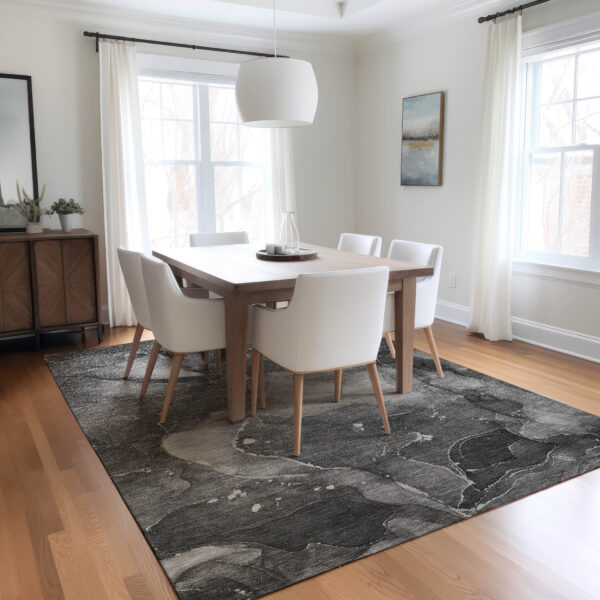 5' X 8' Gray Abstract Washable Non Skid Indoor Outdoor Area Rug