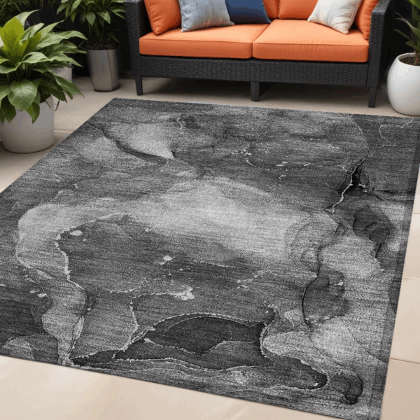 5' X 8' Gray Abstract Washable Non Skid Indoor Outdoor Area Rug