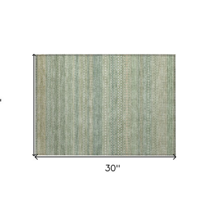 2' X 3' Artichoke Green Striped Washable Non Skid Indoor Outdoor Area Rug
