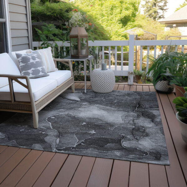 5' X 8' Gray Abstract Washable Non Skid Indoor Outdoor Area Rug