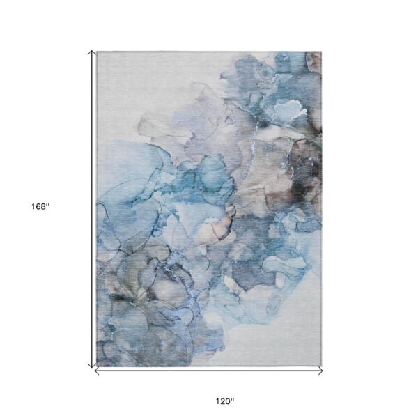 10' X 14' Blue and Gray Abstract Washable Non Skid Indoor Outdoor Area Rug