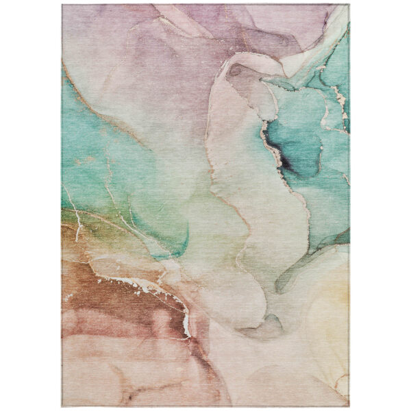 8' X 10' Teal Abstract Washable Non Skid Indoor Outdoor Area Rug