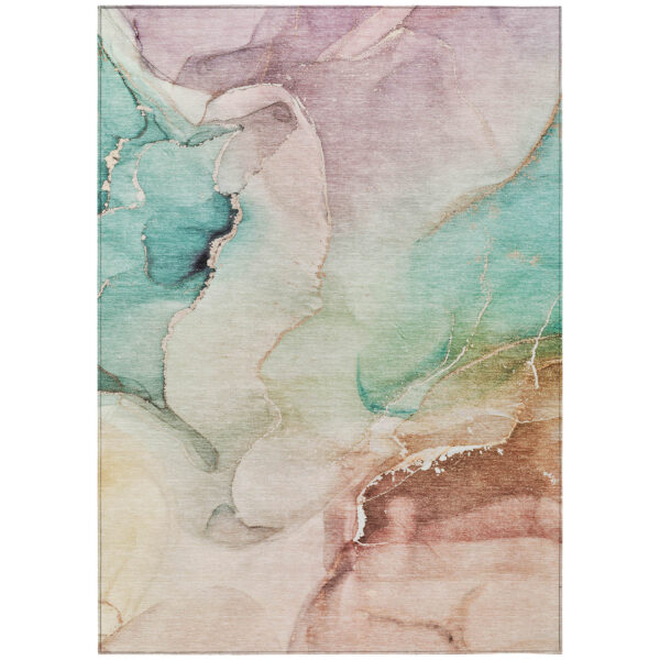 8' X 10' Teal Abstract Washable Non Skid Indoor Outdoor Area Rug
