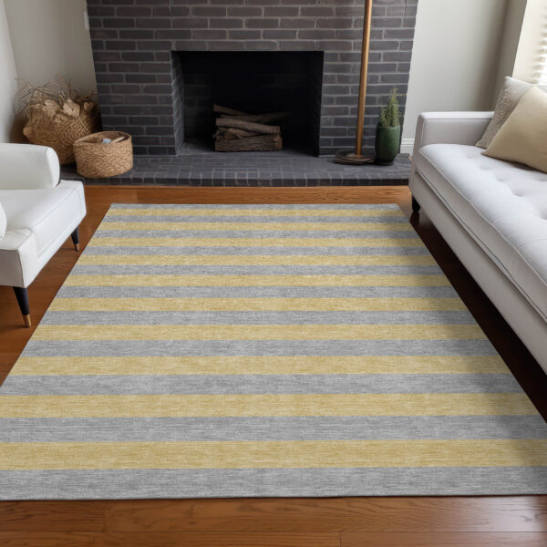 3' X 5' Silver Striped Washable Non Skid Indoor Outdoor Area Rug