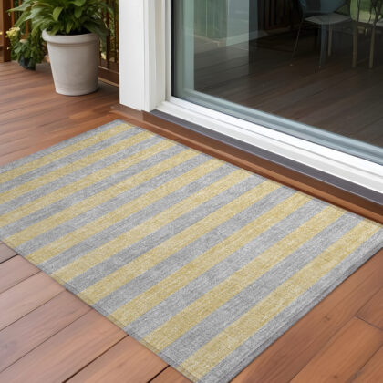 3' X 5' Silver Striped Washable Non Skid Indoor Outdoor Area Rug