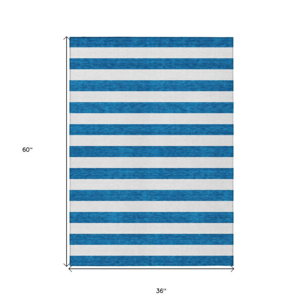 3' X 5' Navy Blue Striped Washable Non Skid Indoor Outdoor Area Rug