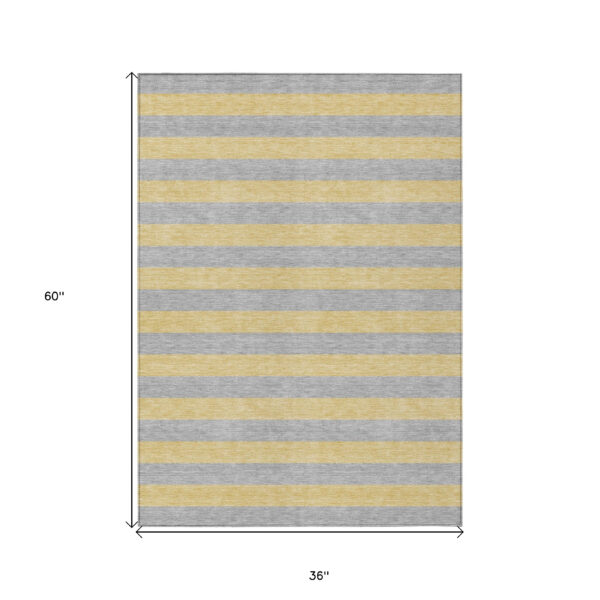 3' X 5' Silver Striped Washable Non Skid Indoor Outdoor Area Rug
