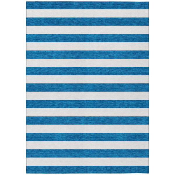3' X 5' Navy Blue Striped Washable Non Skid Indoor Outdoor Area Rug