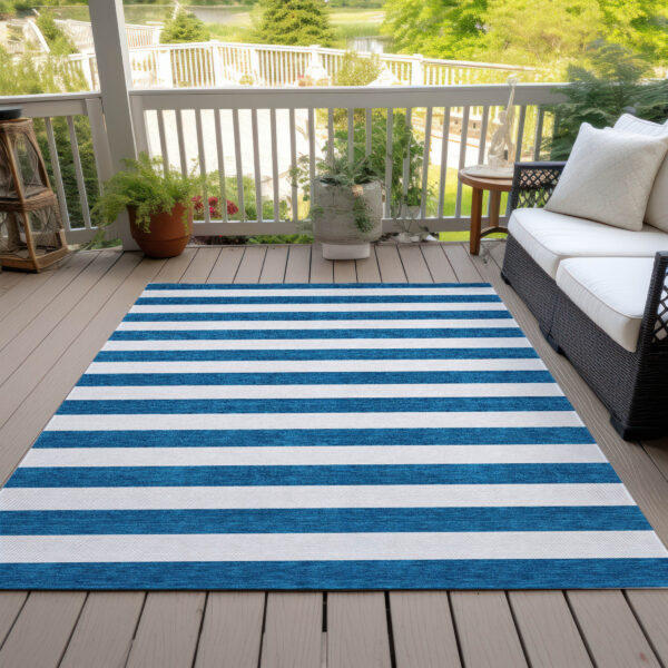 3' X 5' Navy Blue Striped Washable Non Skid Indoor Outdoor Area Rug