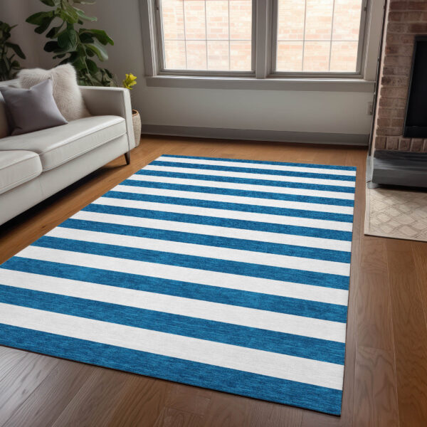 3' X 5' Navy Blue Striped Washable Non Skid Indoor Outdoor Area Rug