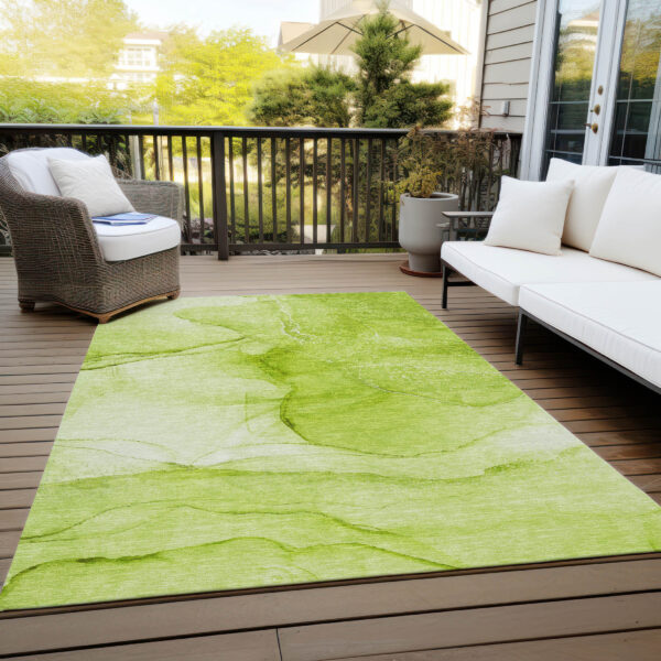 5' X 8' Green Abstract Washable Non Skid Indoor Outdoor Area Rug