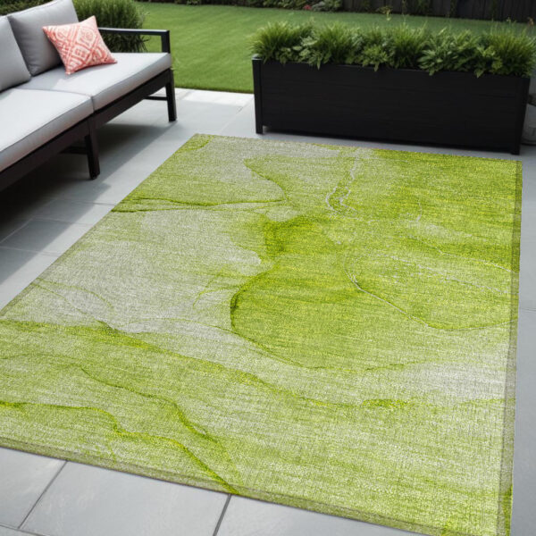 5' X 8' Green Abstract Washable Non Skid Indoor Outdoor Area Rug