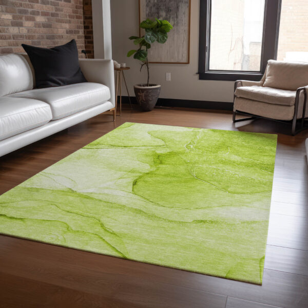 5' X 8' Green Abstract Washable Non Skid Indoor Outdoor Area Rug