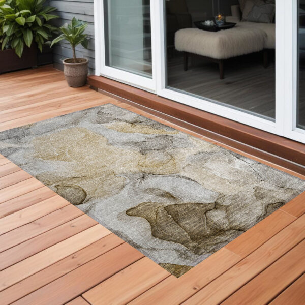 2' X 3' Brown Abstract Washable Non Skid Indoor Outdoor Area Rug