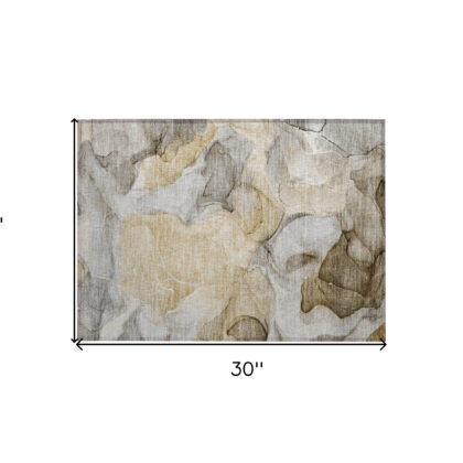 2' X 3' Brown Abstract Washable Non Skid Indoor Outdoor Area Rug