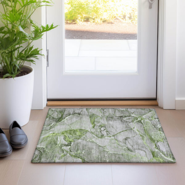 2' X 3' Green Abstract Washable Non Skid Indoor Outdoor Area Rug