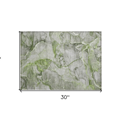 2' X 3' Green Abstract Washable Non Skid Indoor Outdoor Area Rug